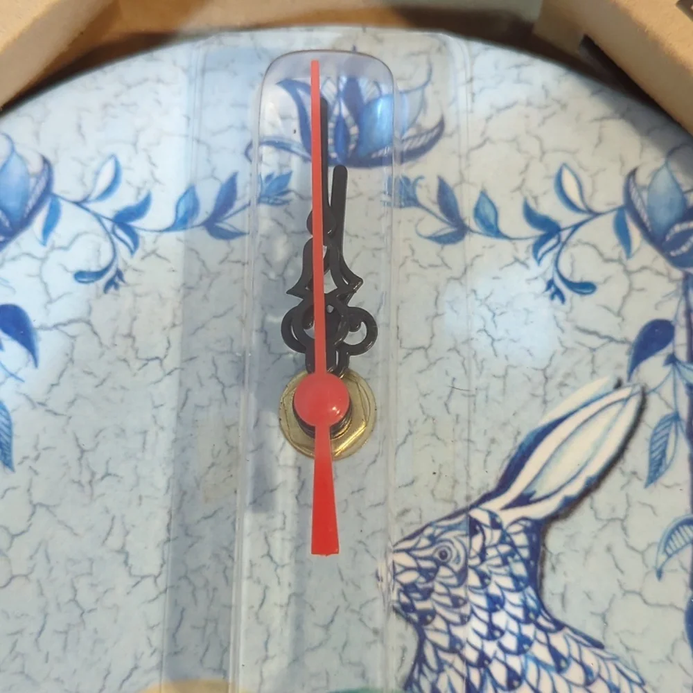 Kym Garraway Clock Ceramic Blue Morning Rabbit With Lemons Lime Flowers New
